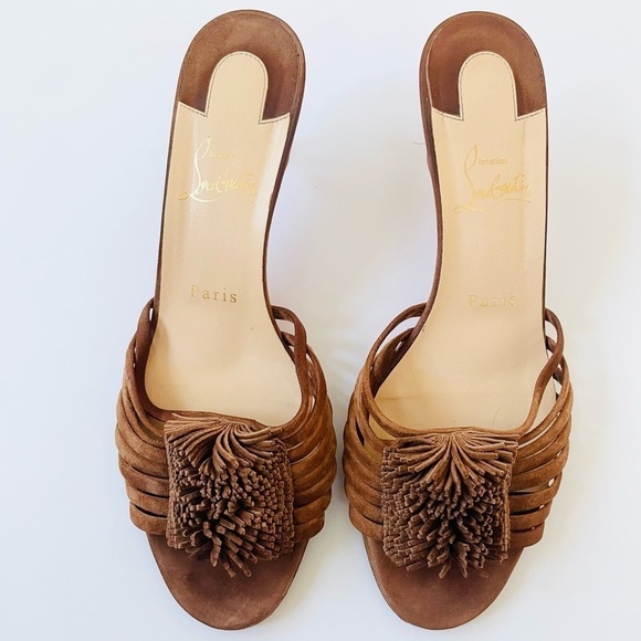 Christian Louboutin Belbrossa 55 Biscotto Brown suede leather Mule Heels EU 38.5 - Picture 2 of 9